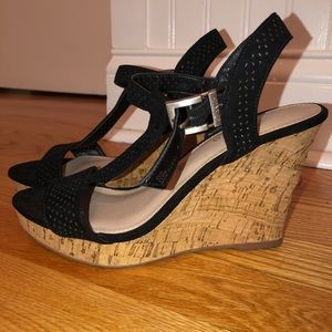 Black strapped wedges